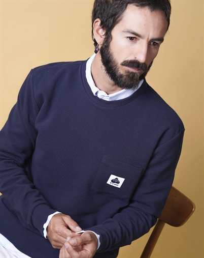 Elsk - Waffle Mens Pocket Longsleeve Strik - Dark Navy